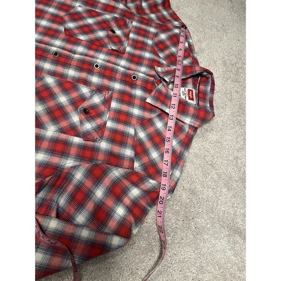 Wrangler Shirt Men's Large Red Plaid Western Button Up Chest Pockets - Picture 8 of 9